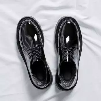 Мужская повседневная кожаная обувь, деловая повседневная лакированная кожаная обувь на платформе с толстой подошвой, мужская уличная модная свадебная модельная обувь 38 чёрный