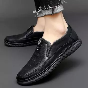 Мужская повседневная кожаная обувь, дышащие удобные мужские деловые кожаные туфли-оксфорды на плоской подошве, модельные туфли для свадебной вечеринки 38 чёрный