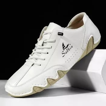 Мужская повседневная кожаная обувь из спилка, мужские лоферы, удобная обувь для вождения, мокасины, мужская обувь на плоской подошве 38 красный