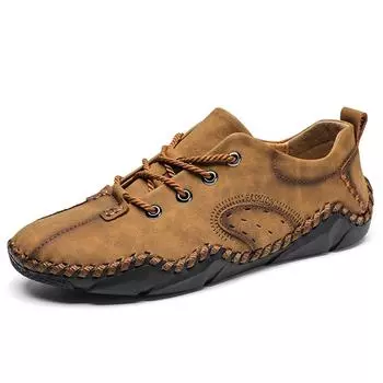 Мужская повседневная кожаная обувь из спилка ручной работы, мужские лоферы, мокасины, мужская обувь на плоской подошве 38 чёрный