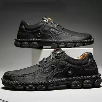 Мужская повседневная кожаная обувь. Кожаные лоферы ручной работы. Лоферы. Мужская обувь большого размера 38-48. 38 чёрный