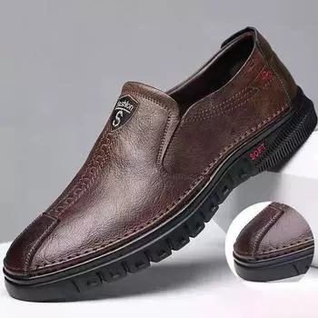 Мужская повседневная кожаная обувь. Легкая деловая уличная мужская обувь. Обувь среднего возраста. Туфли без шнуровки. Повседневная кожаная обувь. 39