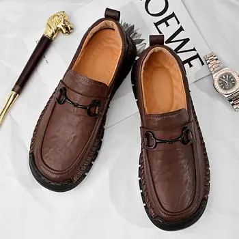 Мужская повседневная кожаная обувь Мокасины 39 коричневый