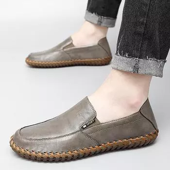 Мужская повседневная кожаная обувь Мокасины без шнуровки Обувь для вождения 39 чёрный