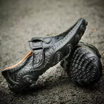 Мужская повседневная кожаная обувь Мужская официальная обувь Кожаные мужские лоферы Свадебная обувь на плоской подошве 38 чёрный