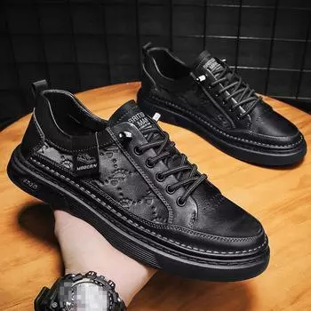 Мужская повседневная кожаная обувь на плоской подошве 39 чёрный