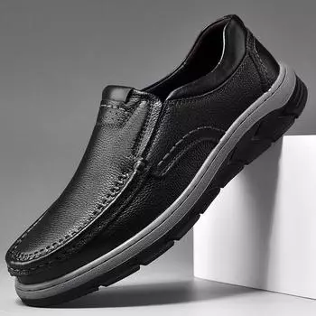 Мужская повседневная кожаная обувь, новые дышащие нескользящие рабочие лоферы без шнуровки с мягкой подошвой 38