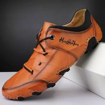 Мужская повседневная кожаная обувь, обувь для вождения, лоферы из натуральной воловьей кожи, деловые туфли-лодочки 48 чёрный