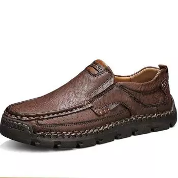 Мужская повседневная кожаная обувь осень/весна, дышащая обувь ручной работы, мягкая рабочая обувь с низким берцем, кожаные темно-коричневые ботильоны 39 темно-коричневого