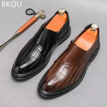 Мужская повседневная кожаная обувь с острым носком, удобная модная универсальная дышащая модная износостойкая обувь большого размера в деловом стиле 38 коричневый
