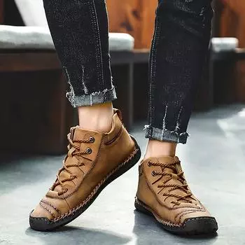 Мужская повседневная кожаная обувь с высоким берцем, теплые кашемировые короткие сапоги, мужская обувь 42 жёлтый