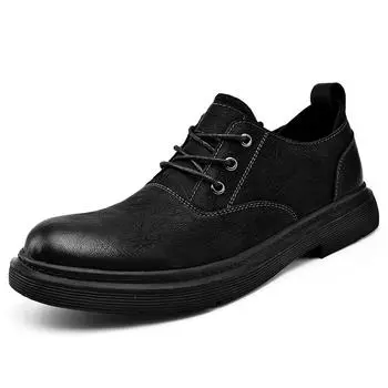 Мужская повседневная кожаная обувь в деловом стиле в стиле ретро, обувь на платформе из воловьей кожи с большой головкой, мужская обувь на низкой платформе в британском стиле, мужская низкая рабочая обувь 38 чёрный