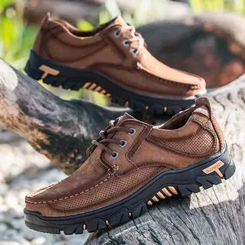 Мужская повседневная кожаная обувь, высококачественная кожаная обувь для кемпинга, походов, путешествий, прогулок, повседневная модная мужская кожаная обувь 38 чёрный