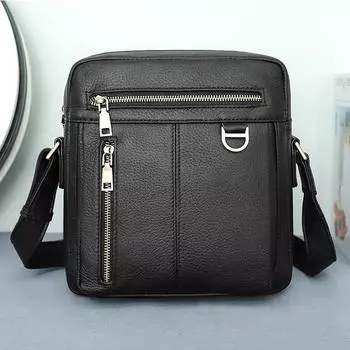 Мужская повседневная кожаная сумка-мессенджер Jiameida, первый слой коровьей кожи, сумка через плечо для 11-дюймового iPad чёрный