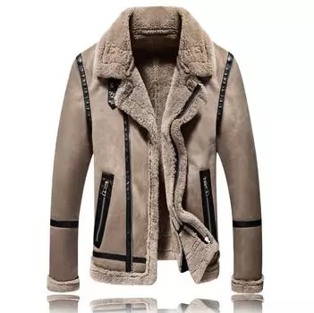 Мужская повседневная куртка больших размеров с воротником, плюшевым утеплителем, кожаным ремешком, сшитым из меха и кожи JK1782 XL серый