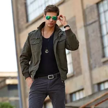 Мужская повседневная куртка большого размера из хлопка с потертостями и воротником-стойкой M