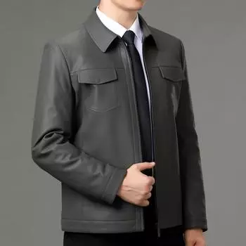 Мужская повседневная куртка из натуральной кожи, мужской лацкан, плюшевый мотоцикл, овечья шкура, отцовское пальто, универсальная мужская кожаная куртка среднего и пожилого возраста