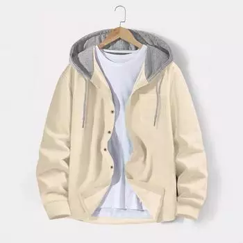 Мужская повседневная куртка-кардиган с капюшоном и цветными блоками на весну и осень S хаки