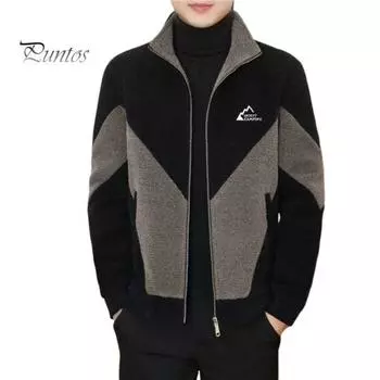 Мужская повседневная куртка на молнии, цветное трикотажное пальто с воротником-стойкой и длинными рукавами, с карманами, осенне-зимнее ветрозащитное пальто XL черный серый