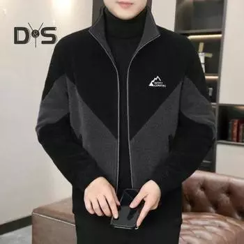 Мужская повседневная куртка на молнии, цветное трикотажное пальто с воротником-стойкой и длинными рукавами, с карманами, осенне-зимнее ветрозащитное пальто 2XL чёрный