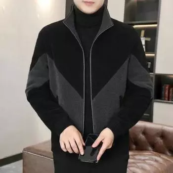 Мужская повседневная куртка на молнии, цветное трикотажное пальто с воротником-стойкой и длинными рукавами, с карманами, осенне-зимнее ветрозащитное пальто XL черный серый