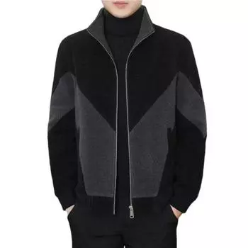 Мужская повседневная куртка на молнии, цветное трикотажное пальто с воротником-стойкой и длинными рукавами, с карманами, осенне-зимнее ветрозащитное пальто M