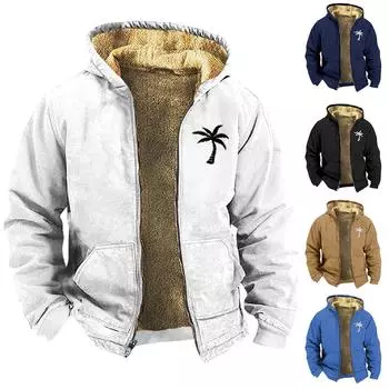 Мужская повседневная куртка на молнии с капюшоном и принтом, уличная куртка в стиле ретро с длинным рукавом, бархатная стеганая куртка L чёрный