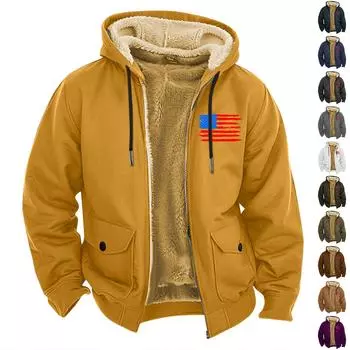 Мужская повседневная куртка на молнии с карманом и капюшоном, мужская однотонная модная теплая куртка XXXL коричневый