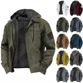 Мужская повседневная куртка на молнии с карманом и капюшоном, мужская однотонная модная теплая куртка L армия зеленый