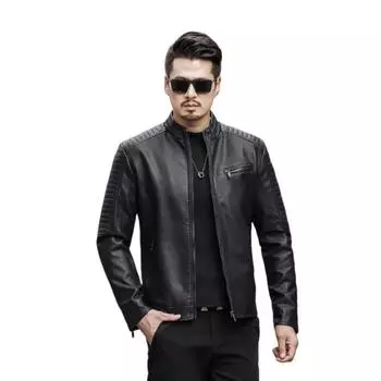 Мужская повседневная куртка, осенняя мужская куртка из искусственной кожи, мотоциклетная куртка в британском стиле, мужская кожаная куртка M ультрамарин синий