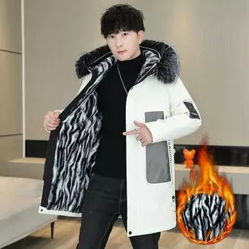 Мужская повседневная куртка-парка с капюшоном, зимнее пальто с наполнителем из полиэфирного волокна, длинная, стандартный рукав M чёрный