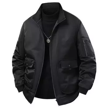 Мужская повседневная куртка, Рабочая одежда, Куртка-авиатор с несколькими карманами, Воротник-стойка, Универсальная и повседневная XXXXXL чёрный