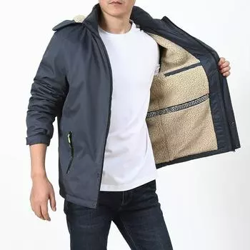 Мужская повседневная куртка с хлопковой подкладкой и теплой шерстяной шапкой Куртка с хлопковой подкладкой для людей среднего и пожилого возраста Уличная одежда для пап Куртка с хлопковой подкладкой M