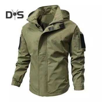 Мужская повседневная куртка с капюшоном и длинным рукавом, ветрозащитная куртка с несколькими карманами, застежка-молния на ленту, тренчкот L зелёный
