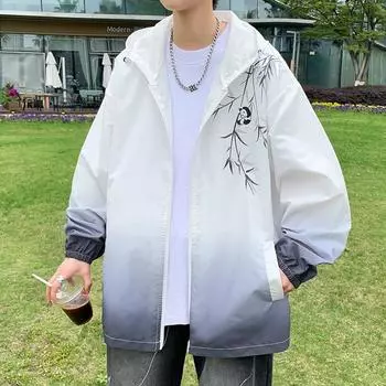 Мужская повседневная куртка с капюшоном, легкая дышащая солнцезащитная куртка на молнии, куртка большого размера с животным принтом 4XL