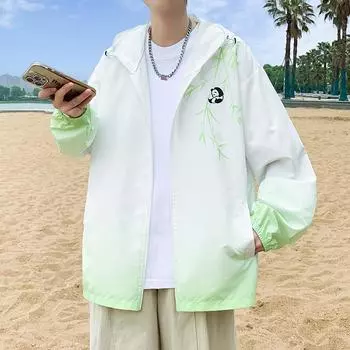 Мужская повседневная куртка с капюшоном, легкая дышащая солнцезащитная куртка на молнии, куртка большого размера с животным принтом XS