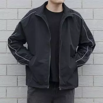 Мужская повседневная куртка с лацканами, белая полосатая ветровка с длинными рукавами и карманами, свободная посадка на молнии, повседневное пальто M чёрный