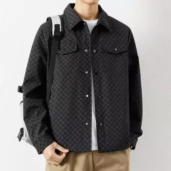 Мужская повседневная куртка с лацканами, весна-осень, свободная, универсальная, ветрозащитная M чёрный