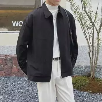 Мужская повседневная куртка с узкими лацканами и двойной молнией 2023 года – трендовая рабочая одежда весна/осень XXL чёрный