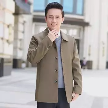 Мужская повседневная куртка свободного кроя весна/осень - однобортное пальто на пуговицах для людей среднего и пожилого возраста M