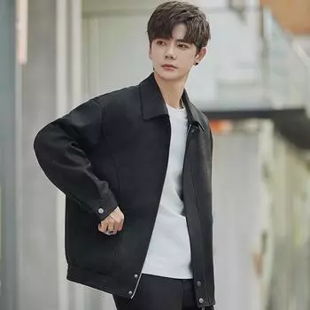 Мужская повседневная куртка весна и осень новый свободный лацкан грубый красивый корейский вариант универсальная мужская куртка M чёрный