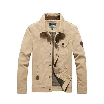 Мужская повседневная куртка весна-осень среднего возраста с лацканами, свободная повседневная хлопковая куртка для папы, многоразовая M хаки