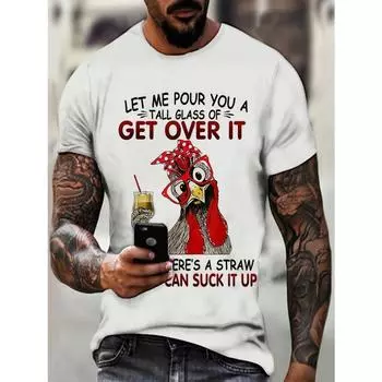 Мужская повседневная летняя футболка с 3D-принтом и милым дизайном курицы и льющегося вина - дышащие эластичные футболки S