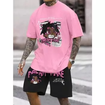 Мужская повседневная летняя футболка с круглым вырезом, напечатанная с героями мультфильмов и буквенными узорами, легкая и дышащая, короткая длина S