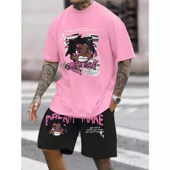 Мужская повседневная летняя футболка с круглым вырезом, с принтом в виде персонажей мультфильмов и букв, легкая и дышащая, короткая S