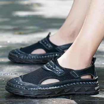 Мужская повседневная летняя обувь для вождения 2024 года, универсальная мужская обувь, повседневная высококачественная мужская обувь, мокасины, новые пляжные классные роскошные сандалии 38 чёрный