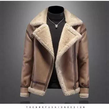 Мужская повседневная меховая куртка Cross Border Plus Fur 3XL кофейный