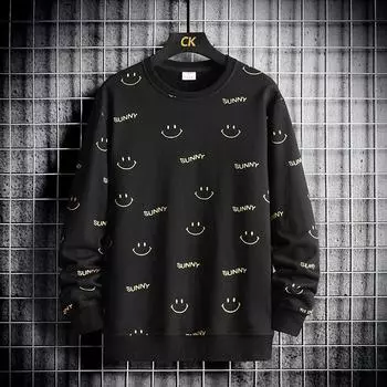 Мужская повседневная мода с круглым вырезом, свитер с длинным рукавом, футболка XL чёрный