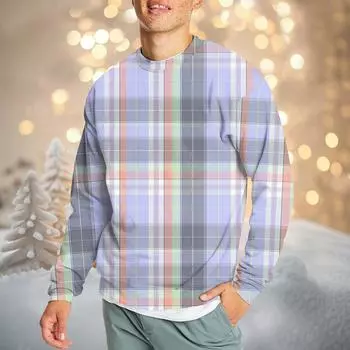 Мужская повседневная мода удобная клетчатая круглая горловина пуловер толстовка свитшот S