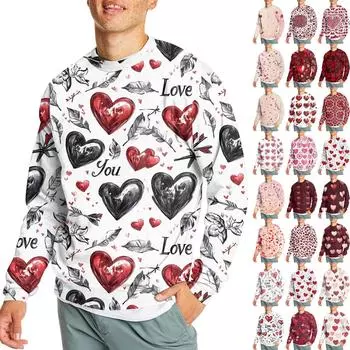 Мужская повседневная мода, удобная кофта-свитер с воротником на День святого Валентина, толстовка XXL киноварь